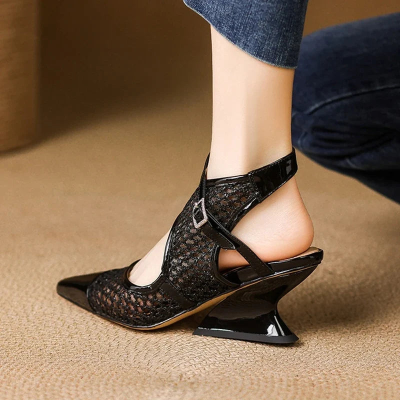 Velour Genuine Leather Slingbacks