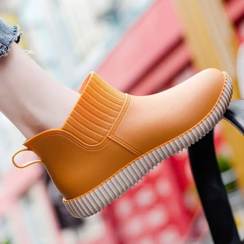 Women's Waterproof Rain Ankle Boots with Knit Cuff