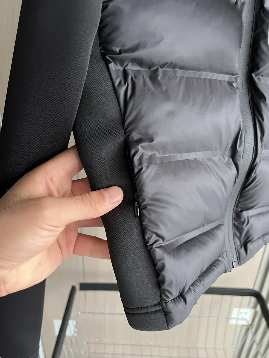 Women's Black Hooded Puffer Jacket, Cropped, Fitted, Zip