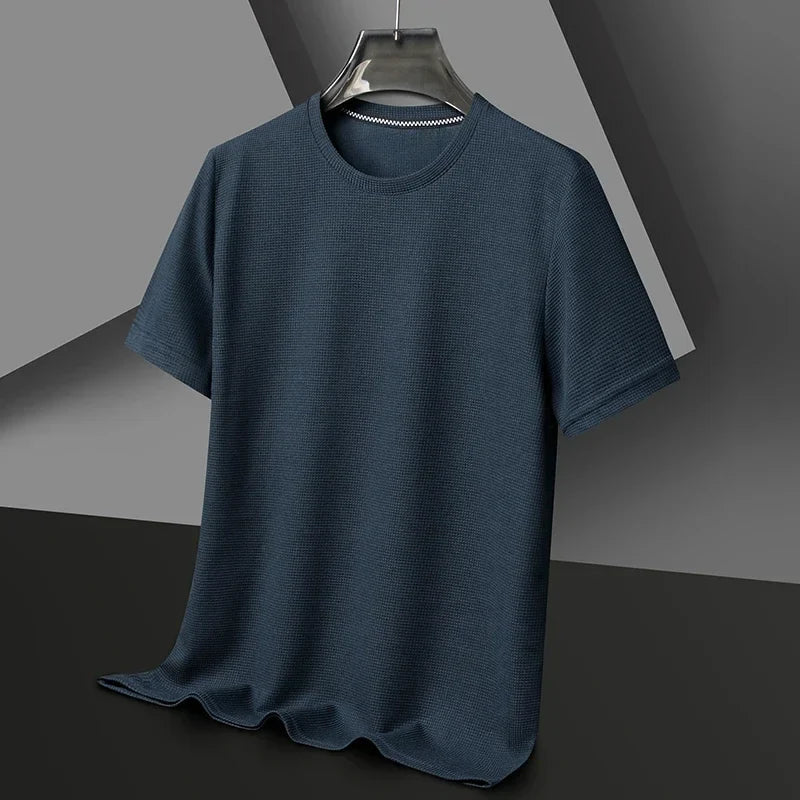 Montarello Men's Waffle-Knit Crew Neck Relaxed Fit Short-Sleeve T-Shirt