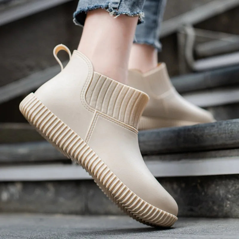 Women's Waterproof Rain Ankle Boots with Knit Cuff
