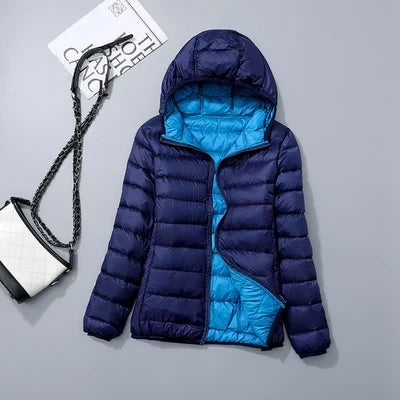 Women's Lightweight Hooded Puffer Jacket with Zipper Front