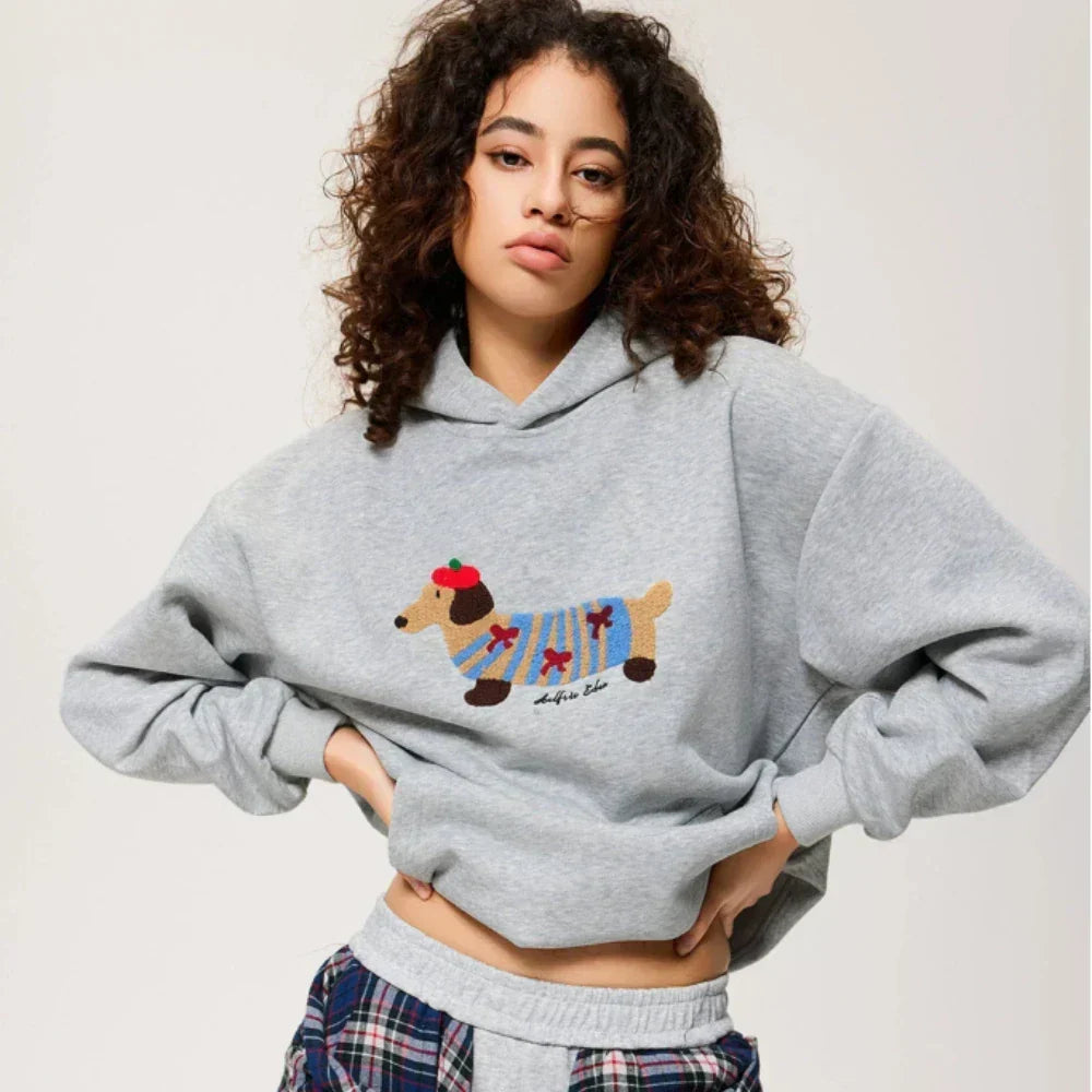 Women's Dog Graphic Pullover Hoodie, Long Sleeves, Hooded