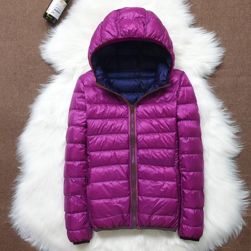 Women's Lightweight Hooded Puffer Jacket with Zipper Front