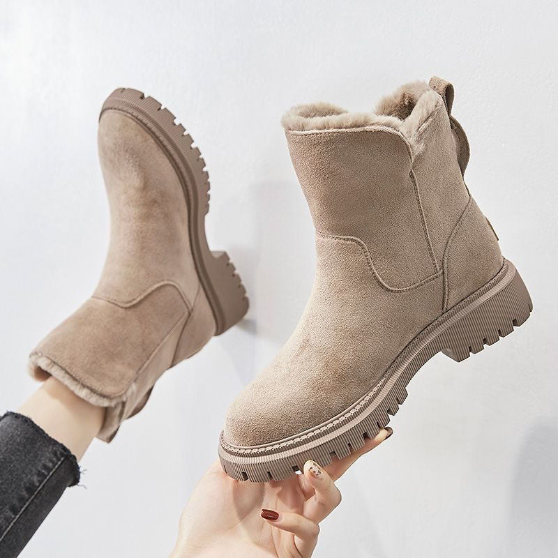 Women's Winter Ankle Boots, Pull-On Design, Fur Trim