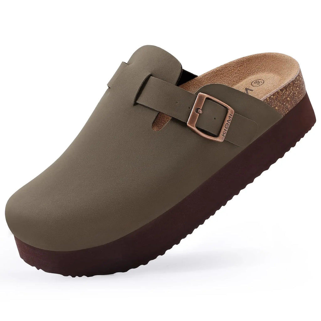 Women's Suede Sandals with Cork Sole and Decorative Buckle