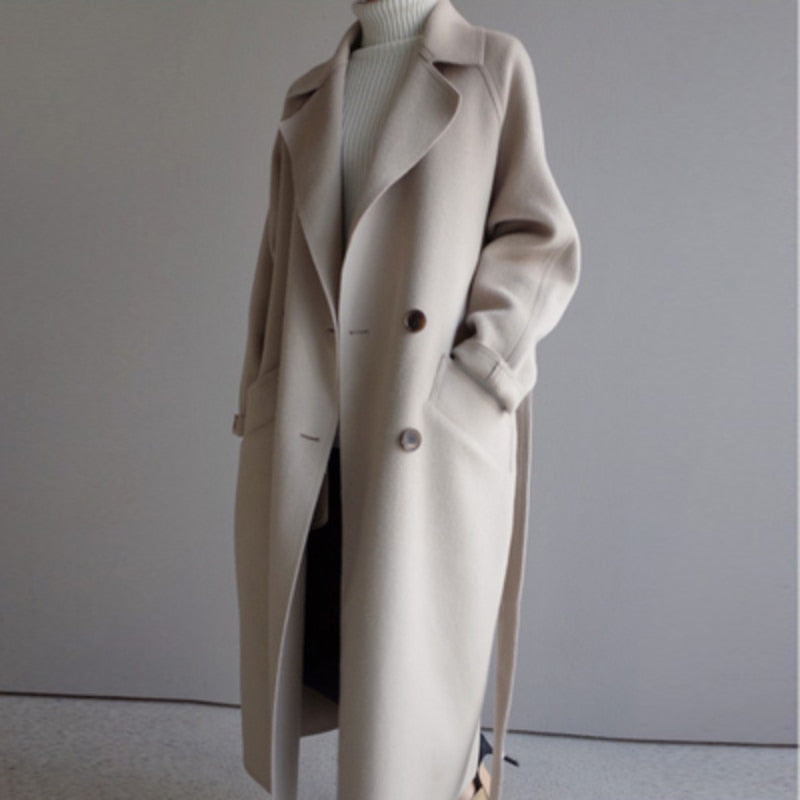 Women's Long Trench Coat Double-Breasted Notched Lapel