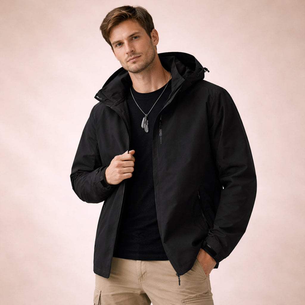 Men's Hooded Rain Jacket, Zip Front, Long Sleeves