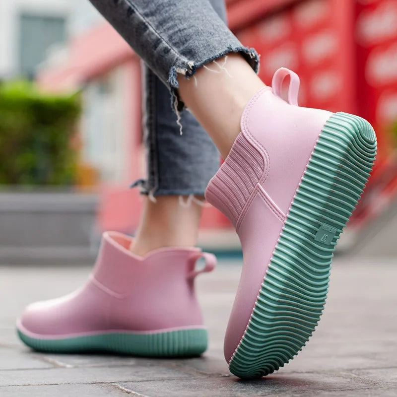 Women's Waterproof Rain Ankle Boots with Knit Cuff