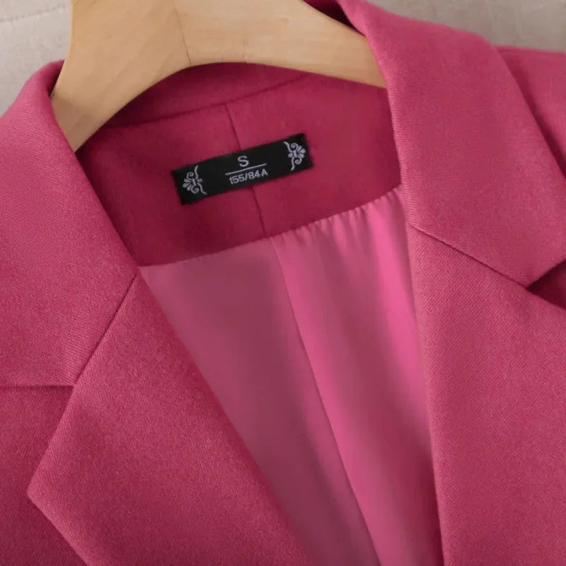Women's Belted Blazer Coat with Collar and Button Detail