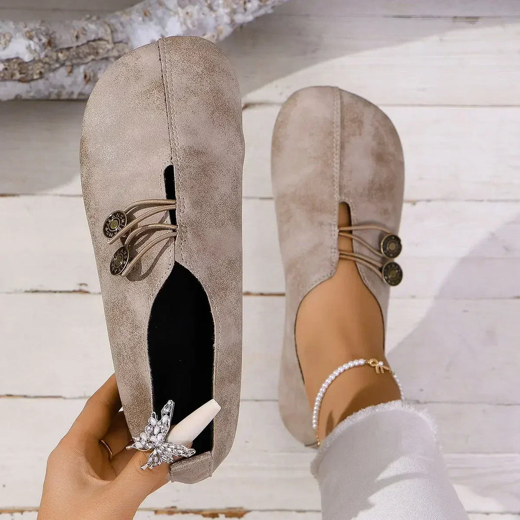 Women's Suede Loafers with Elastic Button Closure and Padded Insole