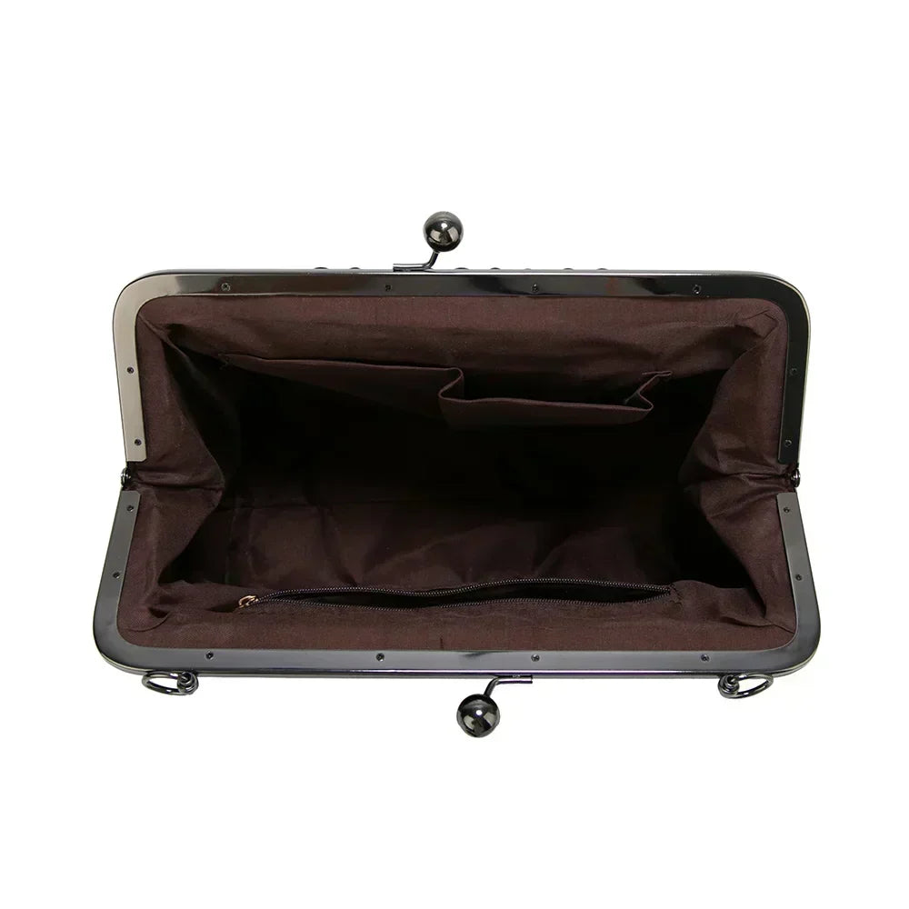 Women's Frame Handbag with Kiss Lock Clasp and Shoulder Strap