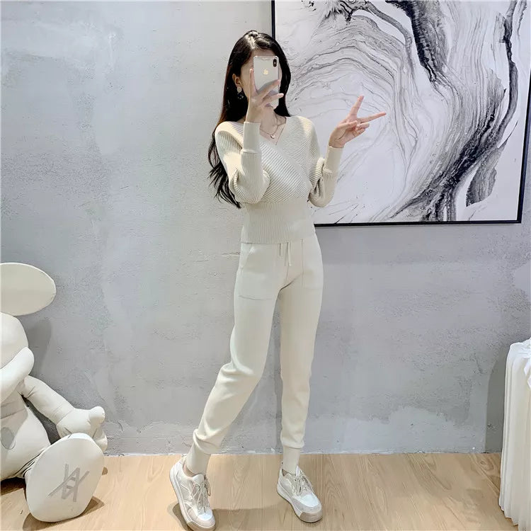 Women's Ribbed Knit Two-Piece Set with Backless Top