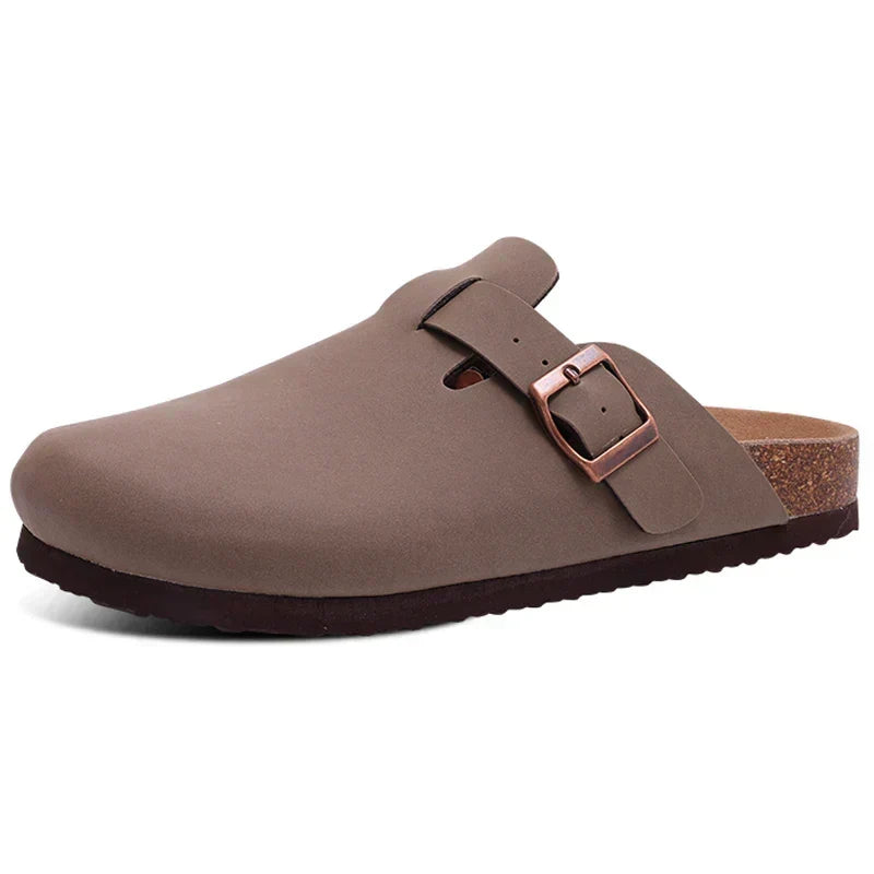 Women's Suede Sandals with Cork Sole and Decorative Buckle