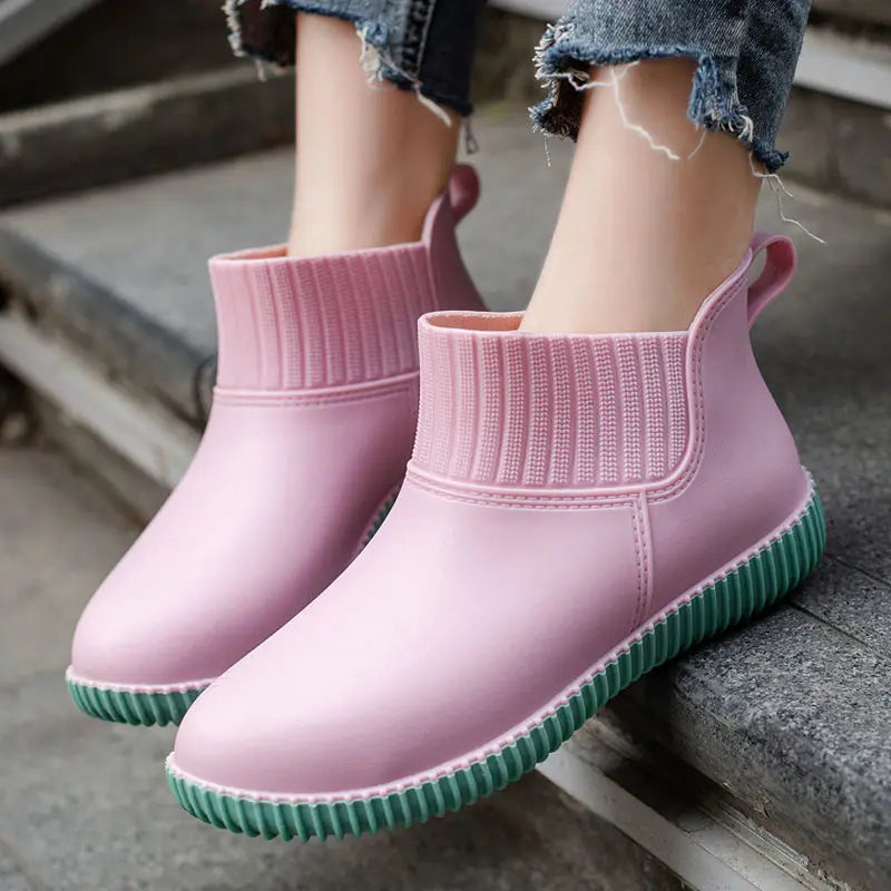 Women's Waterproof Rain Ankle Boots with Knit Cuff