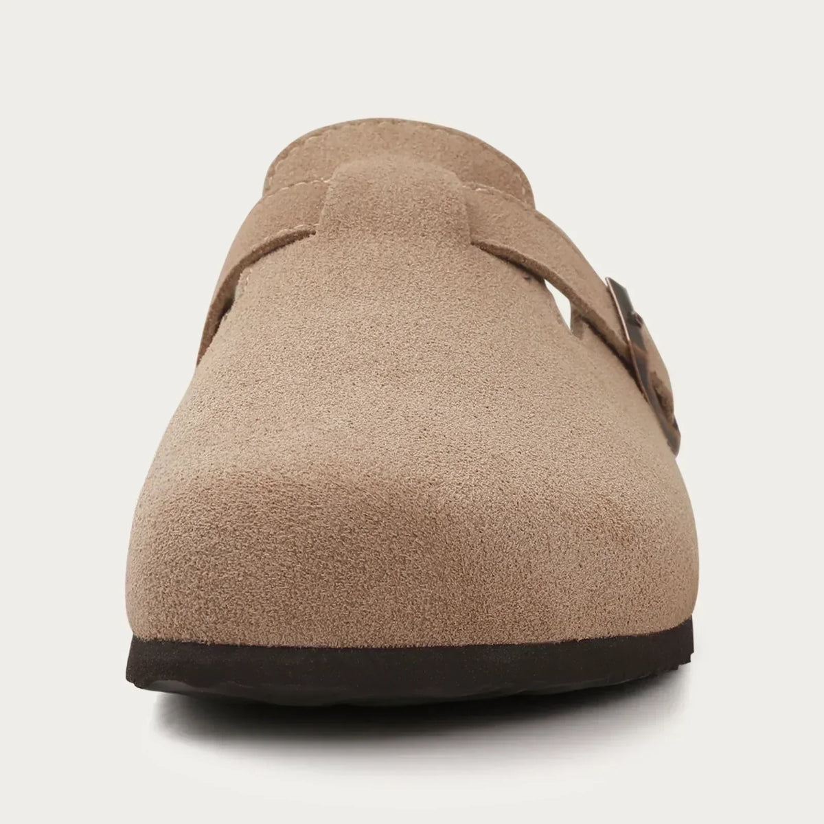 Women's Suede Sandals with Cork Sole and Decorative Buckle