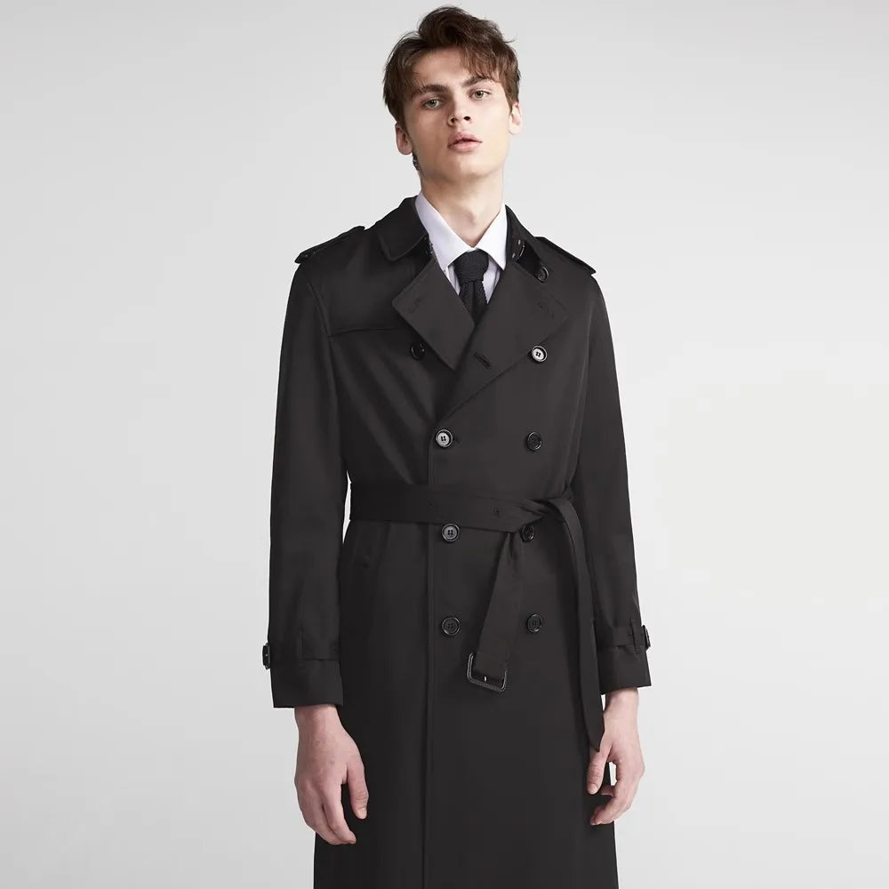 Montarello Men's Belted Trench Coat with Double Breasted Front