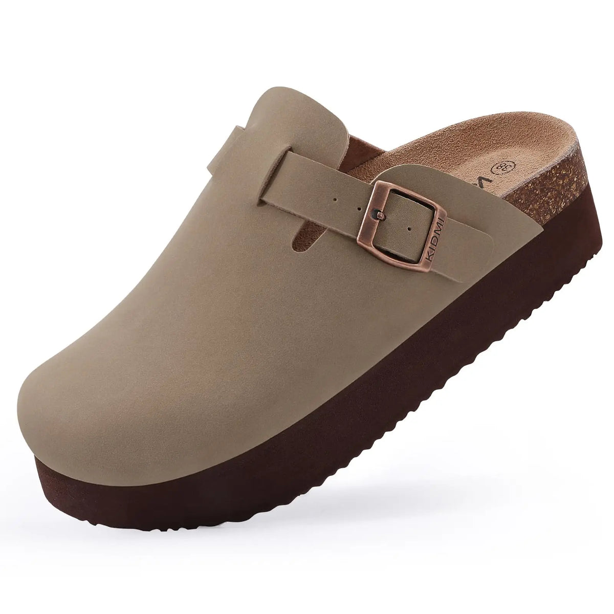 Women's Suede Sandals with Cork Sole and Decorative Buckle