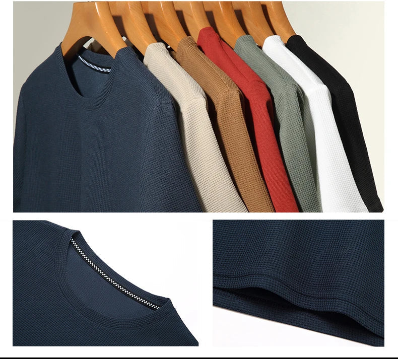Montarello Men's Waffle-Knit Crew Neck Relaxed Fit Short-Sleeve T-Shirt