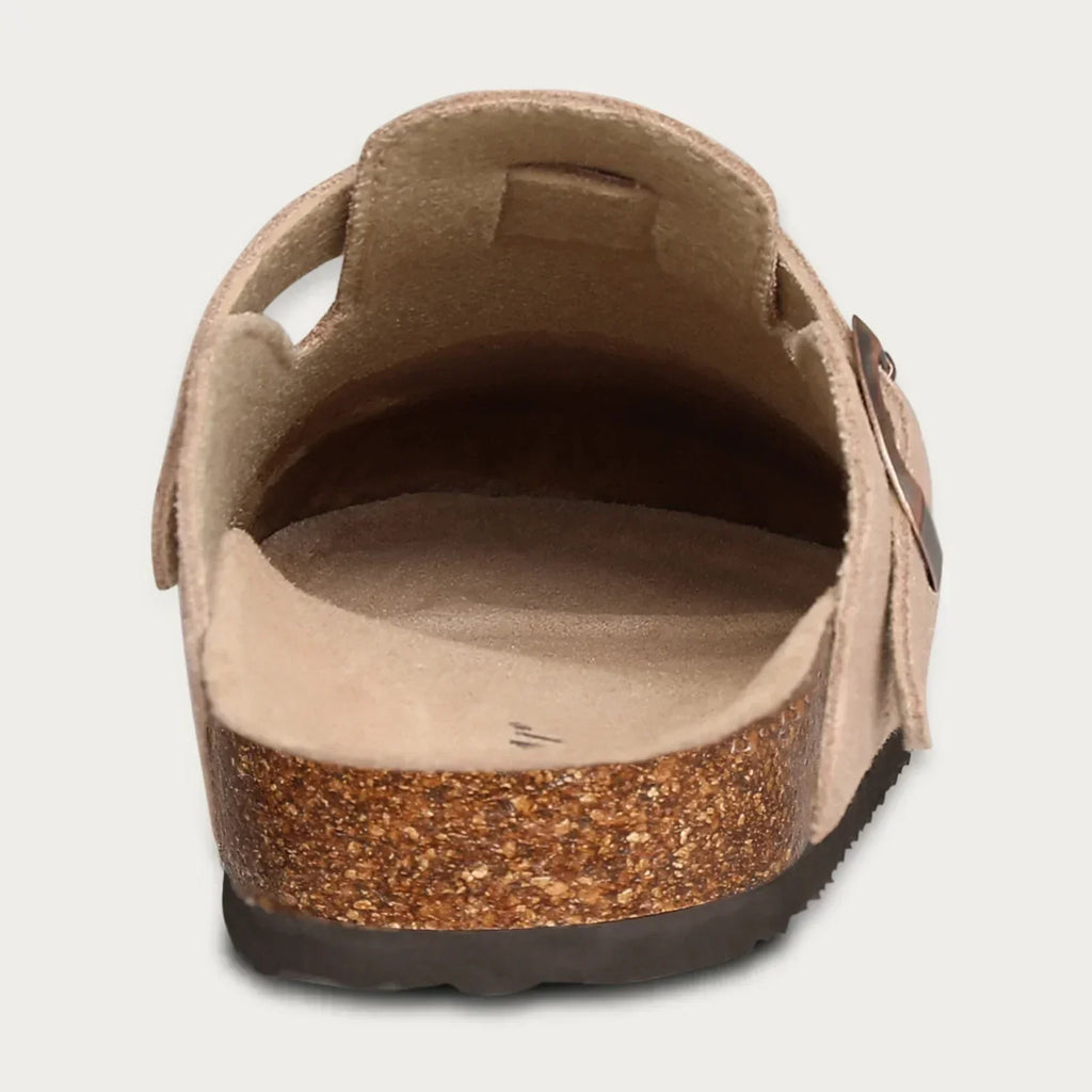 Women's Suede Sandals with Cork Sole and Decorative Buckle