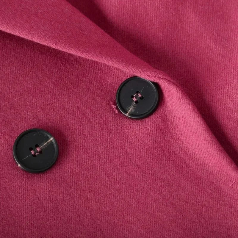 Women's Belted Blazer Coat with Collar and Button Detail