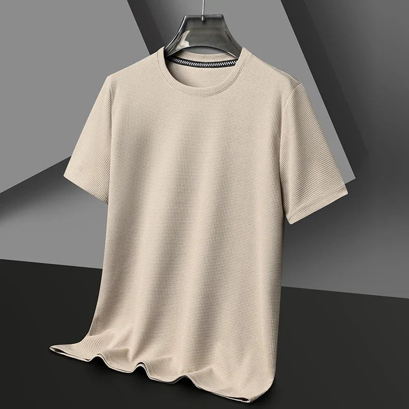 Montarello Men's Waffle-Knit Crew Neck Relaxed Fit Short-Sleeve T-Shirt