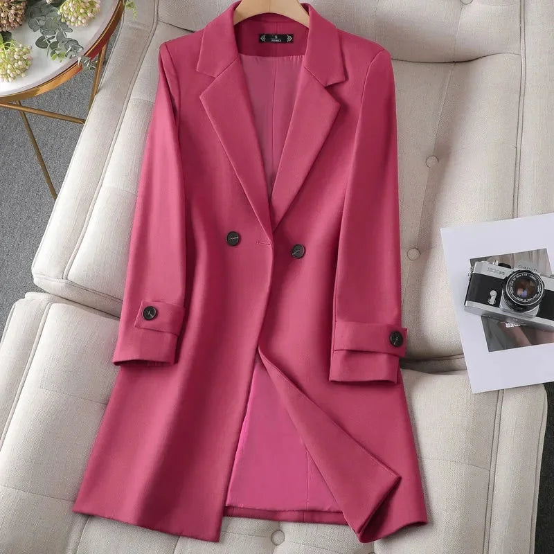Women's Belted Blazer Coat with Collar and Button Detail