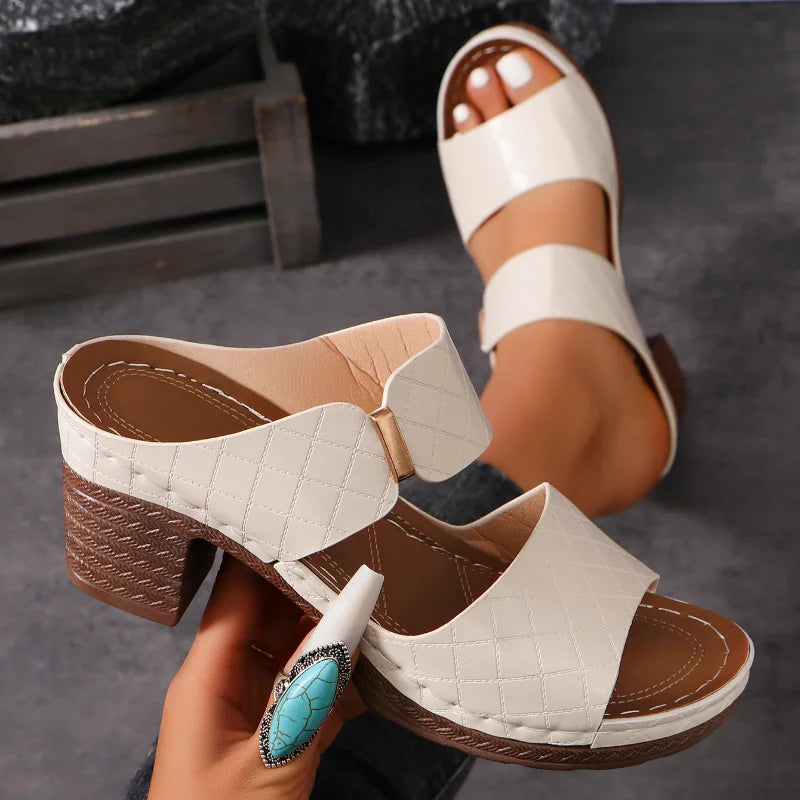 Women's Arch Support Block Heel Flat Sandals with Adjustable Straps and Cushioning