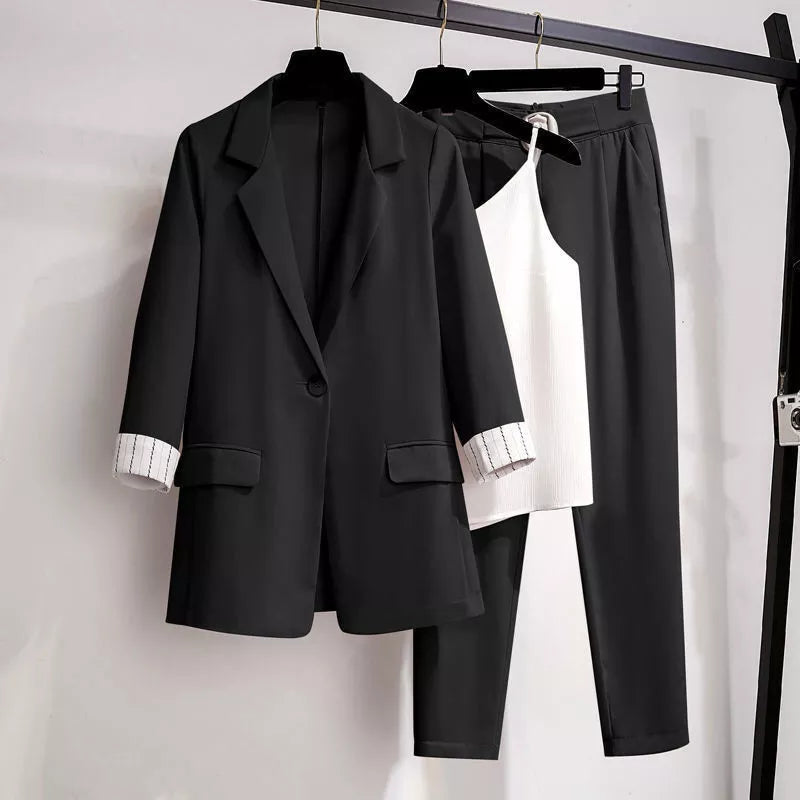 Women's Three-Piece Tailored Blazer Set with Trousers