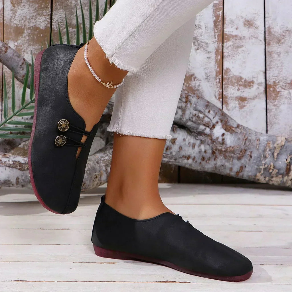 Women's Suede Loafers with Elastic Button Closure and Padded Insole