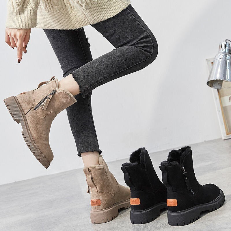 Women's Winter Ankle Boots, Pull-On Design, Fur Trim