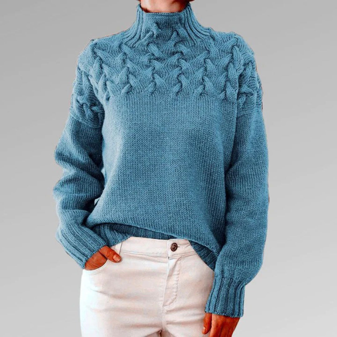 Women's Cable Knit Turtleneck Sweater Long Sleeve