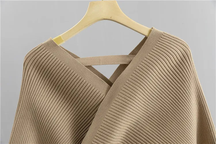 Women's Ribbed Knit Two-Piece Set with Backless Top