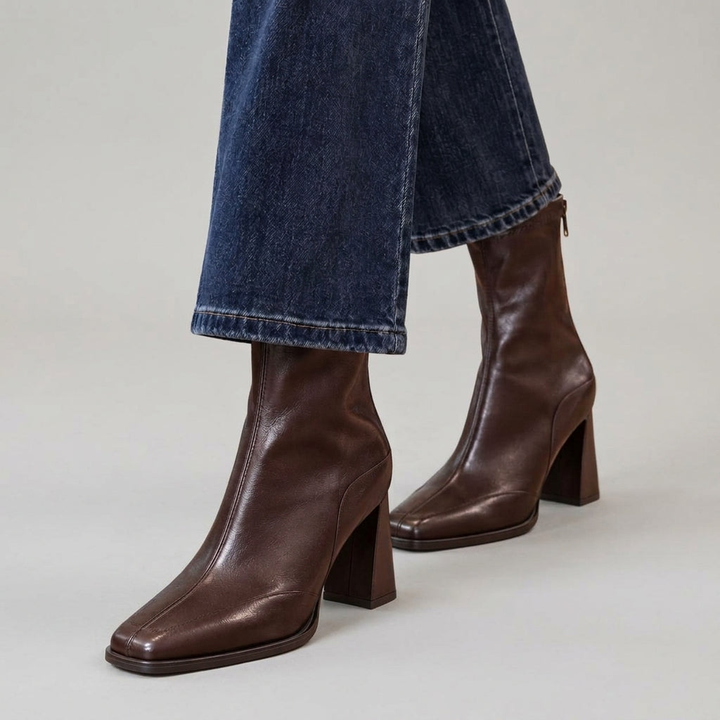 Sabrina - Women's Square Toe Ankle Boots with Block Heel