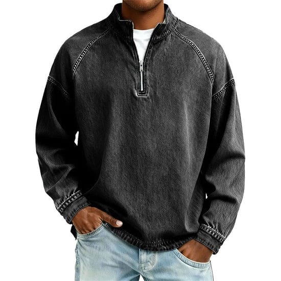 WASHED COTTON QUARTER ZIP FOR MEN