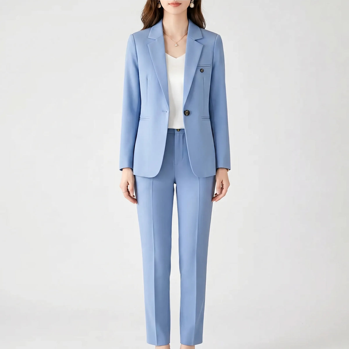 Women's Two-Piece Pant Suit with Single-Button Blazer