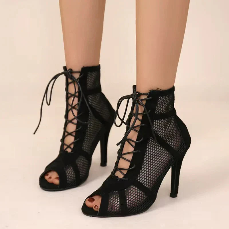 Women's Lace-Up Ankle Heels with Open Toe