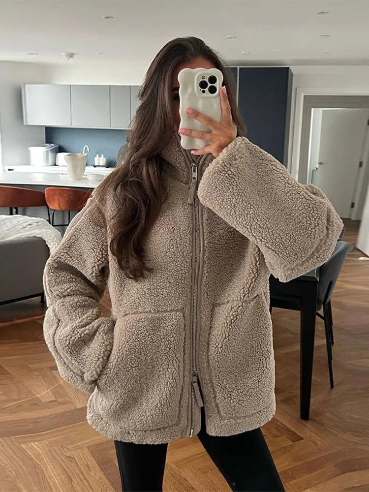 Women's Teddy Jacket with Full Zip Stand Collar