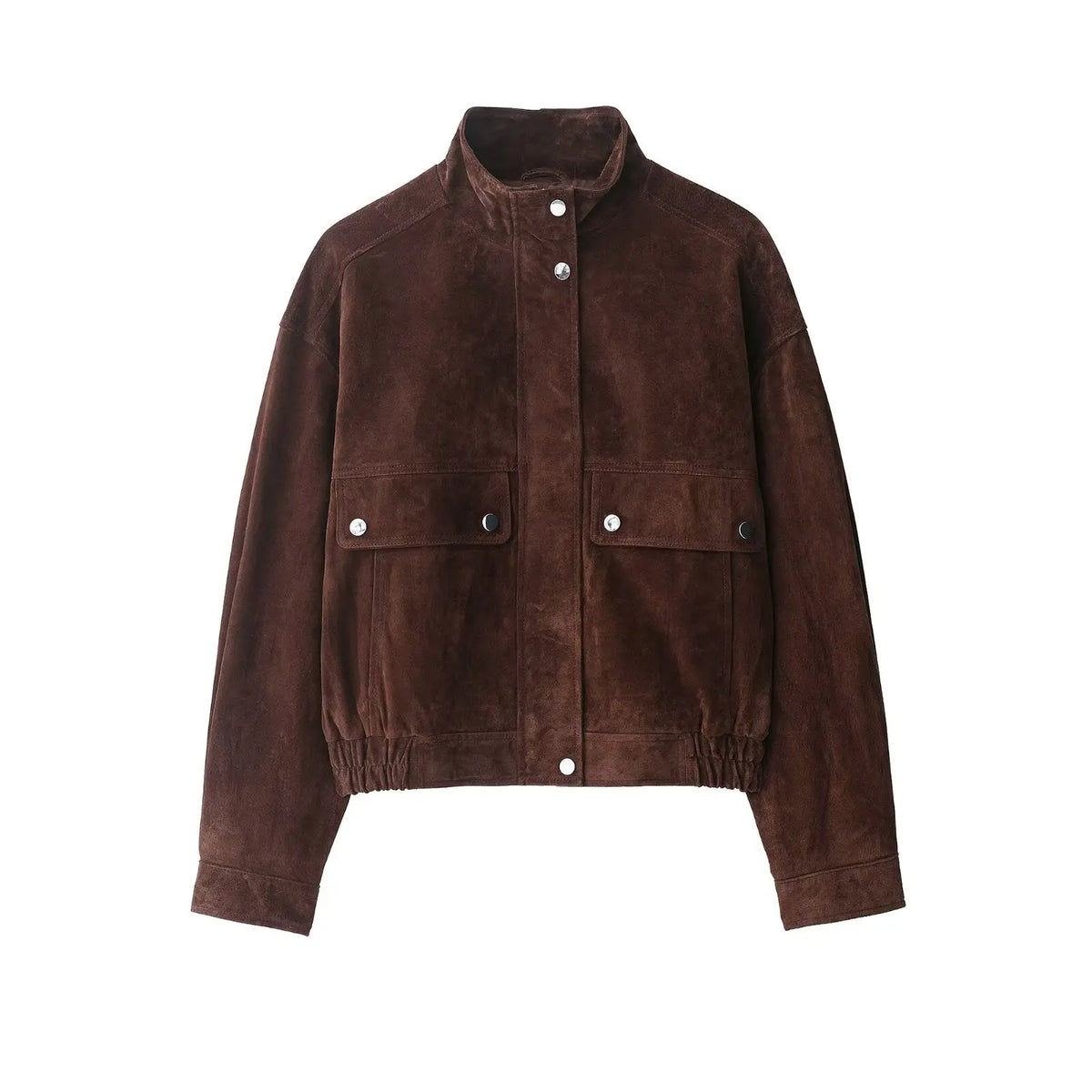 Montarello Women's Suede-Look Cropped Jacket with Snap Front