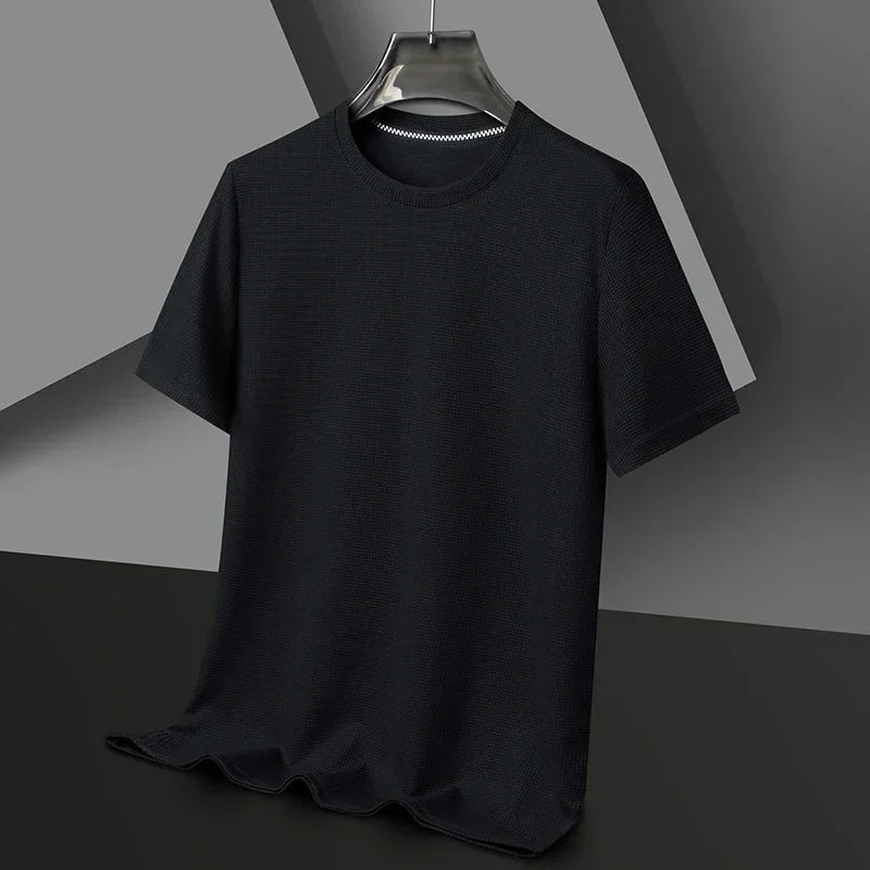 Montarello Men's Waffle-Knit Crew Neck Relaxed Fit Short-Sleeve T-Shirt