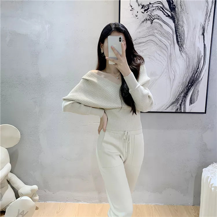 Women's Ribbed Knit Two-Piece Set with Backless Top