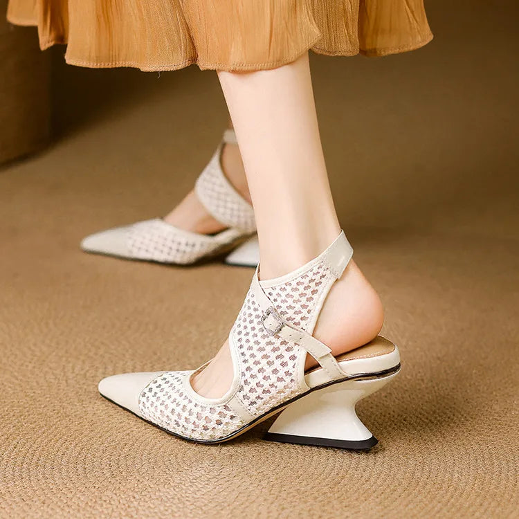Velour Genuine Leather Slingbacks