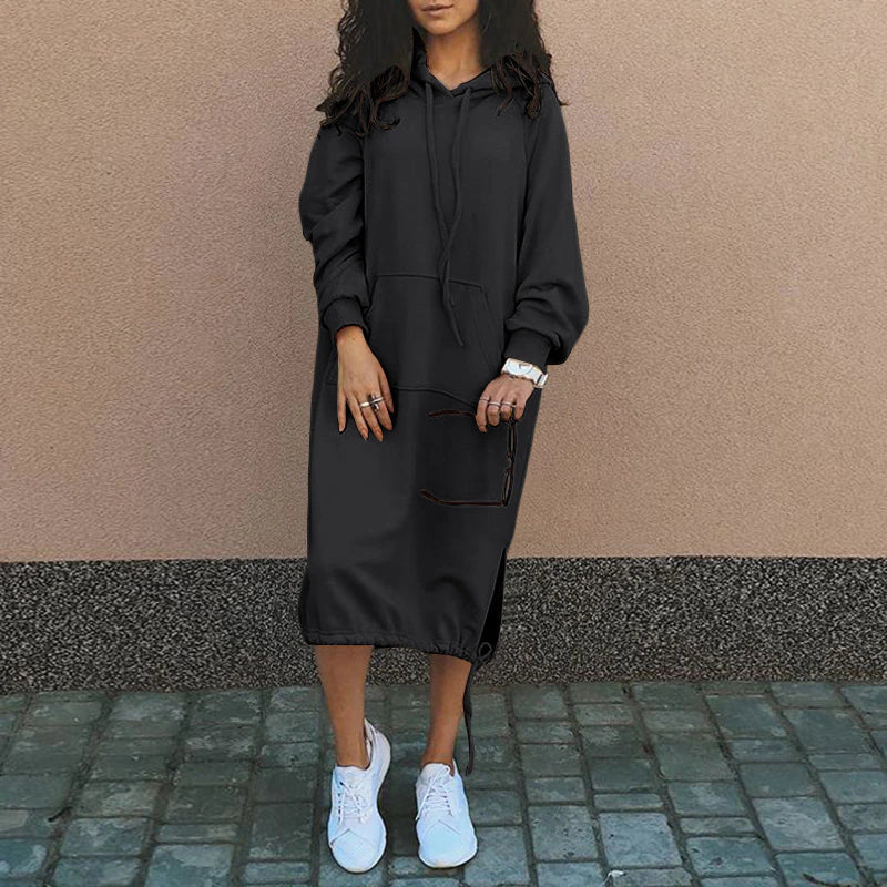 Women's Midi Hoodie Dress with Kangaroo Pocket Relaxed