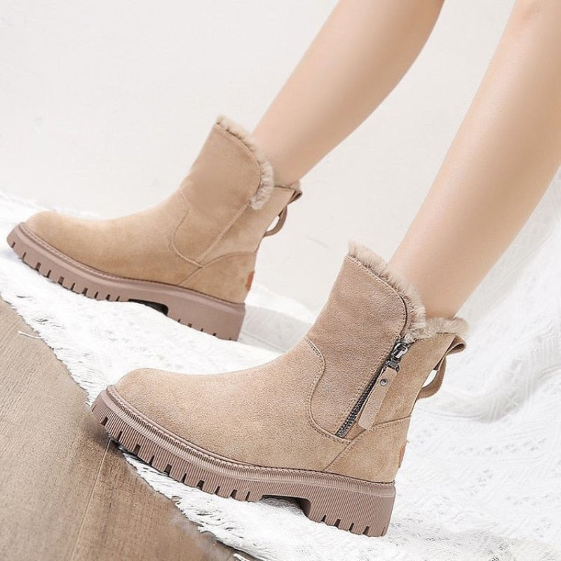 Women's Winter Ankle Boots, Pull-On Design, Fur Trim