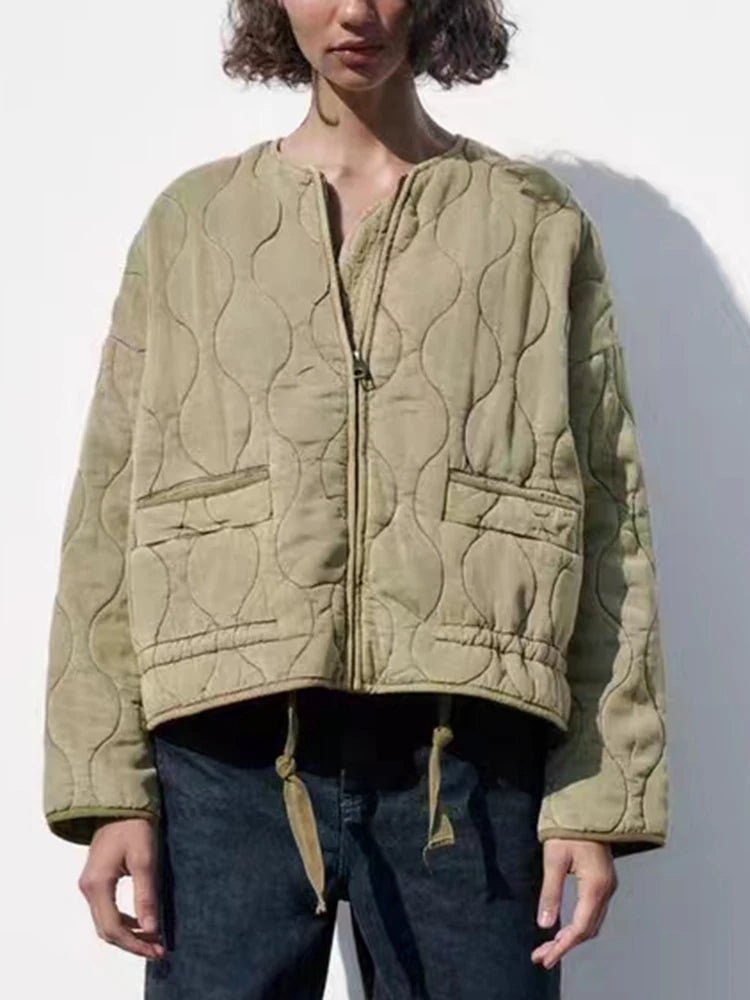 Women's Quilted Oversized Jacket with Front Zip