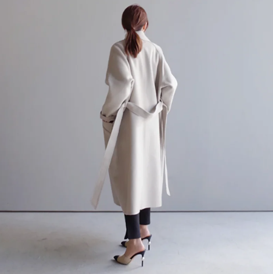 Women's Long Trench Coat Double-Breasted Notched Lapel