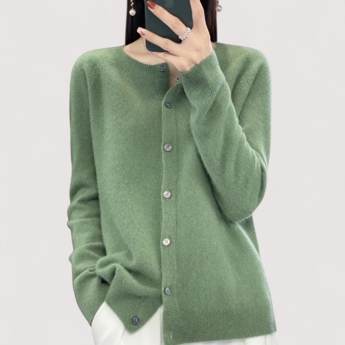 Women's Button Front Cardigan, Crew Neck, Long Sleeves
