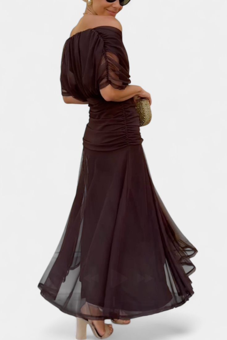 Women's Elegant Dress with V-Neckline and Pleated Waist