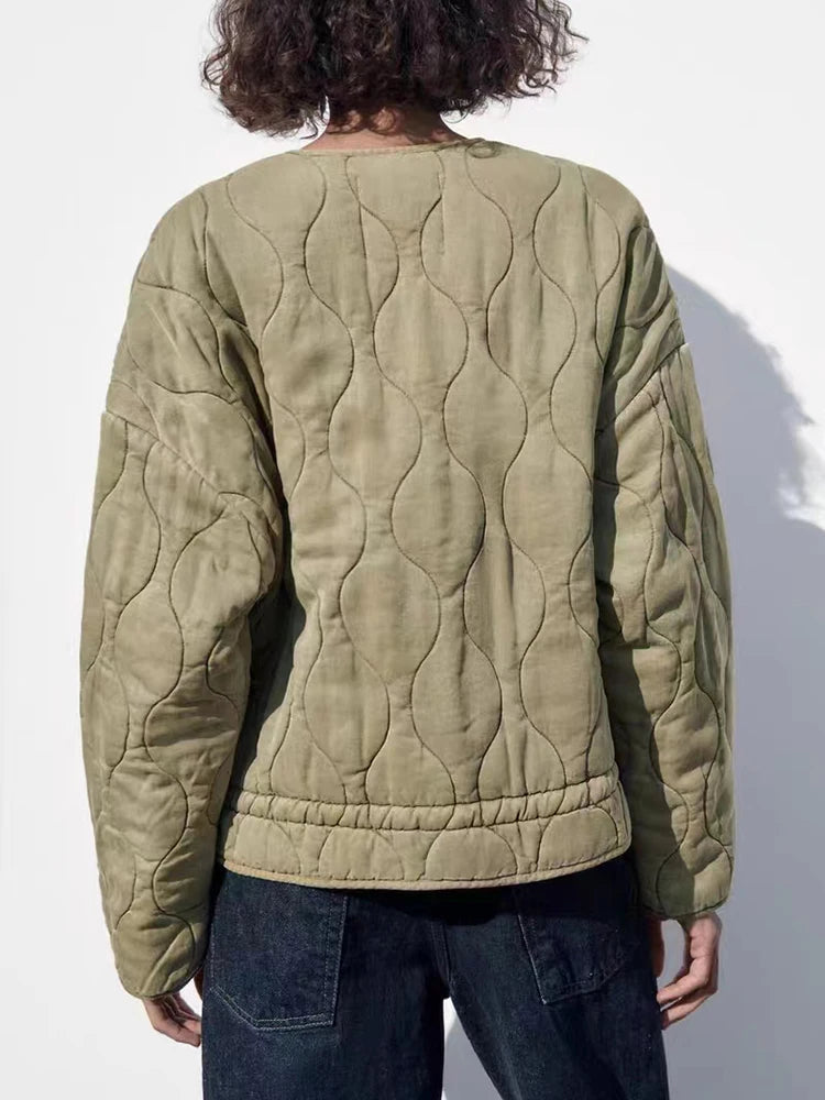 Women's Quilted Oversized Jacket with Front Zip