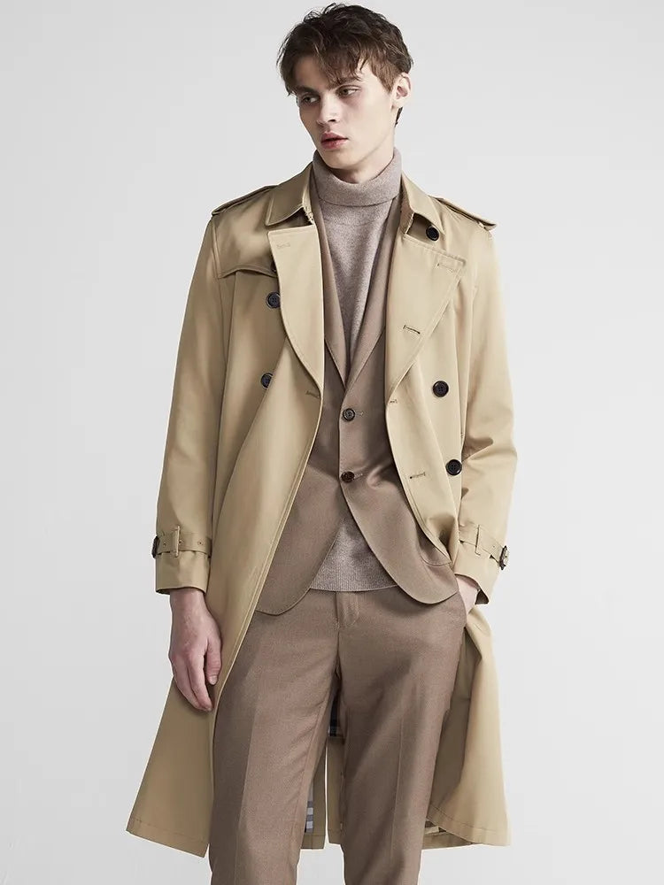 Montarello Men's Belted Trench Coat with Double Breasted Front